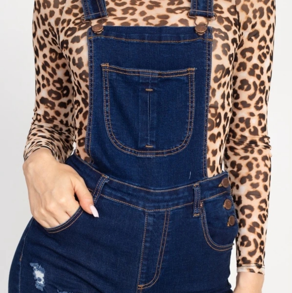 Distressed Denim Skinny Overalls - Picture 3 of 4